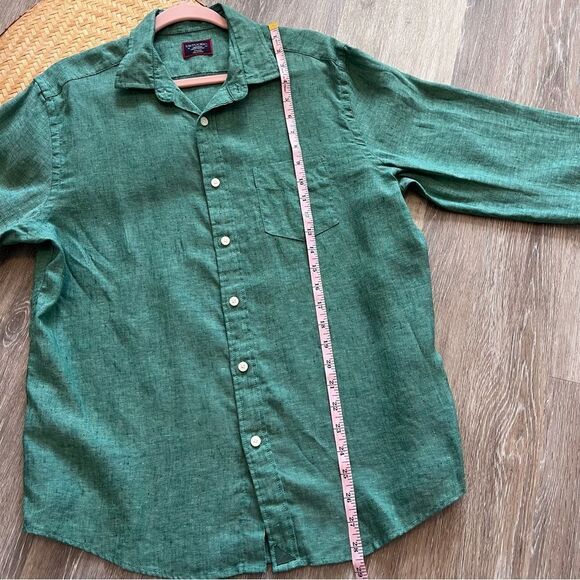 Mens untuckit Green linen wrinkle resistant button down shirt men’s size M - Picture 3 of 8